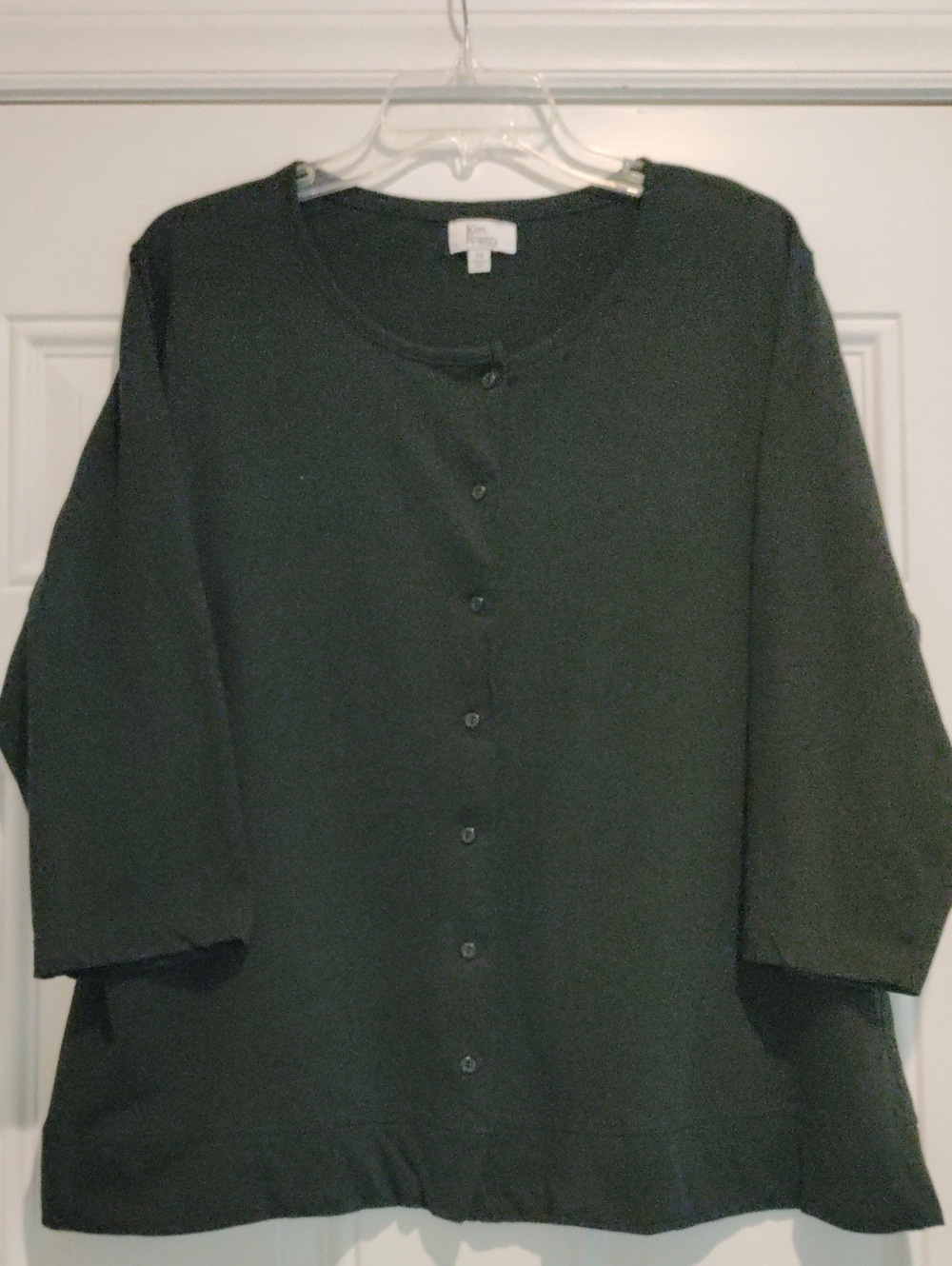 Kim Rogers Black Button-Front Round Neck Top